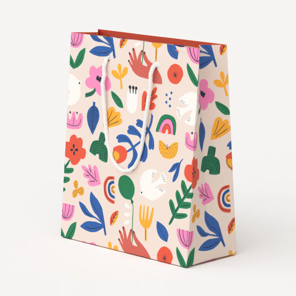 GIFT BAG WITH FLOWERS, FOLIAGE &amp; DOVES