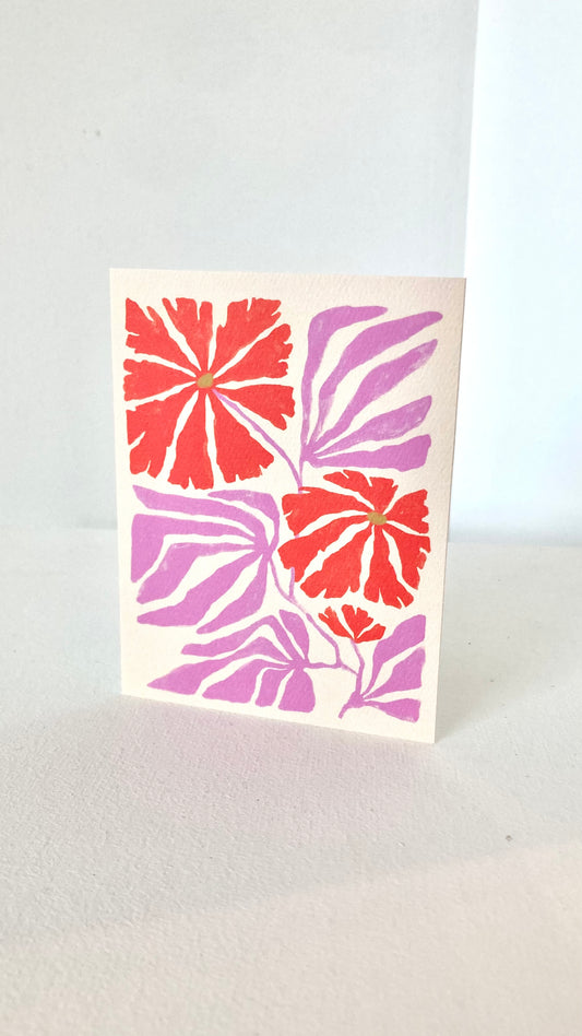 CARTE FLEURS ROSES ET ORANGES