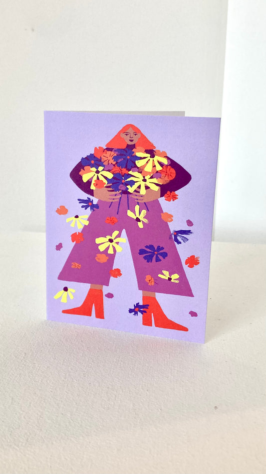 CARTE FILLE ET BOUQUET