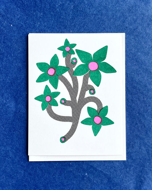 CARTE FLEURS VERTE