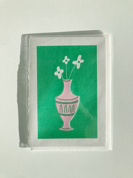 CARTE VASE ROSE